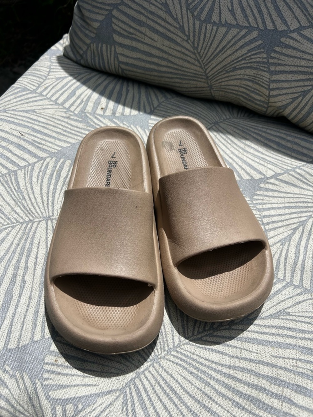 No Boundaries Beige Comfort Slide Sandals